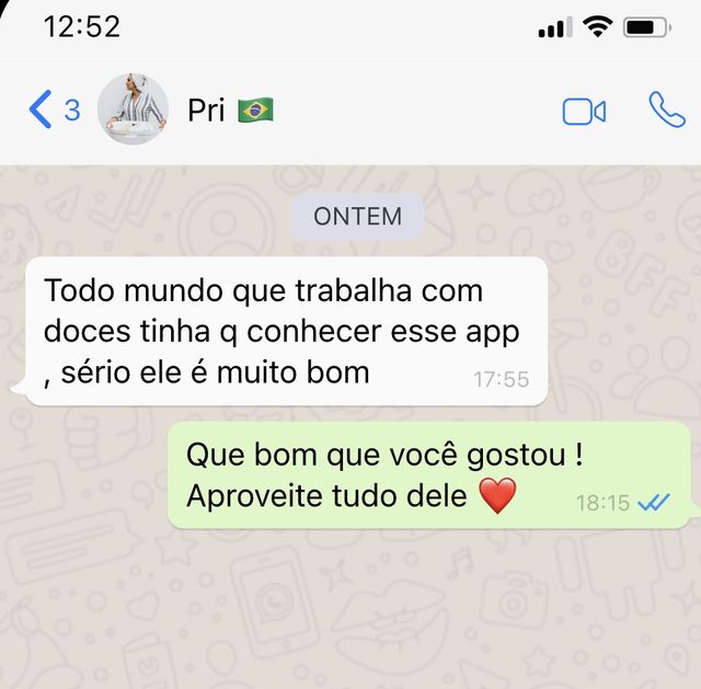 Mensagem da Pri: todo mundo que trabalha com doces tinha que conhecer esse app